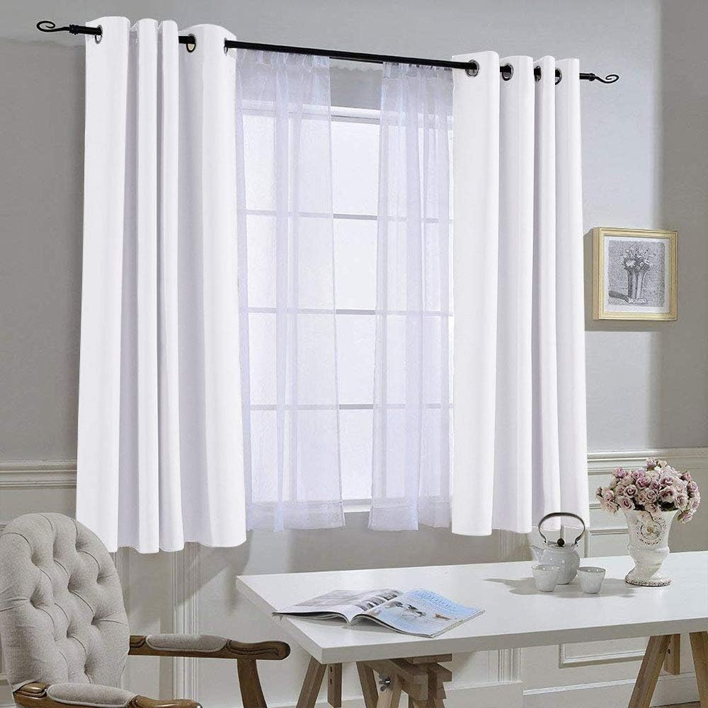 Nicetown White Curtain Panels for Dining Room - Tripe Weave Thermal Insulated Grommet Window Draperies and Curtains for Bedroom (Set of 2 P…