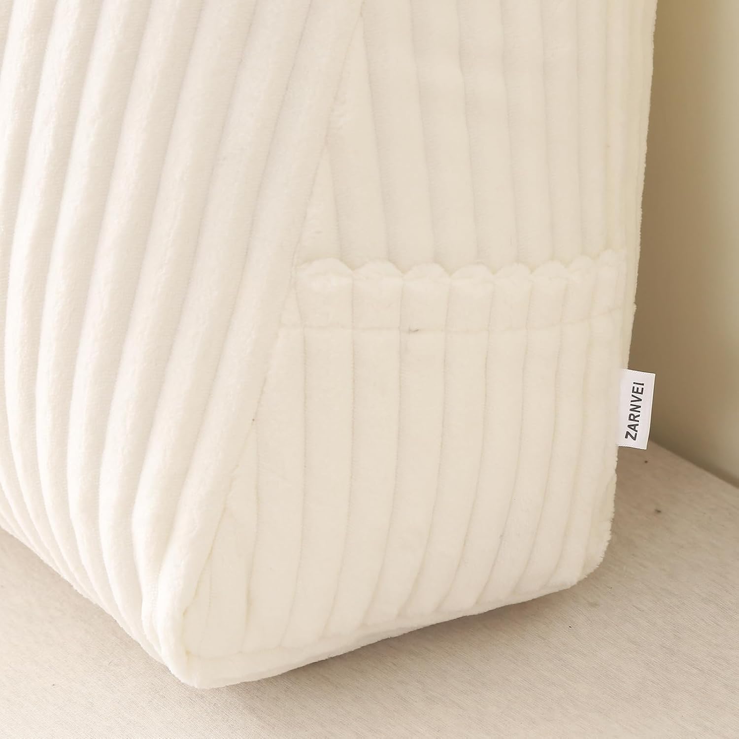 Corduroy Wedge Reading Pillow for Bed, 3 Sizes, 4 Colors for Bed, Sofa, Office Chair (White, Medium 19 * 16 * 7in)