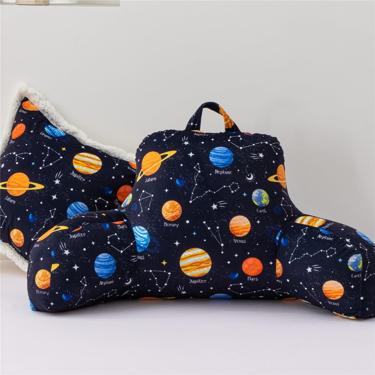 Ntbed Galaxy Planet Printed Reading Pillow Bed Wedge Backrest with Arms, Couch TV Relax Bed Rest Pillow Back Support Cushion for Kids Teens…