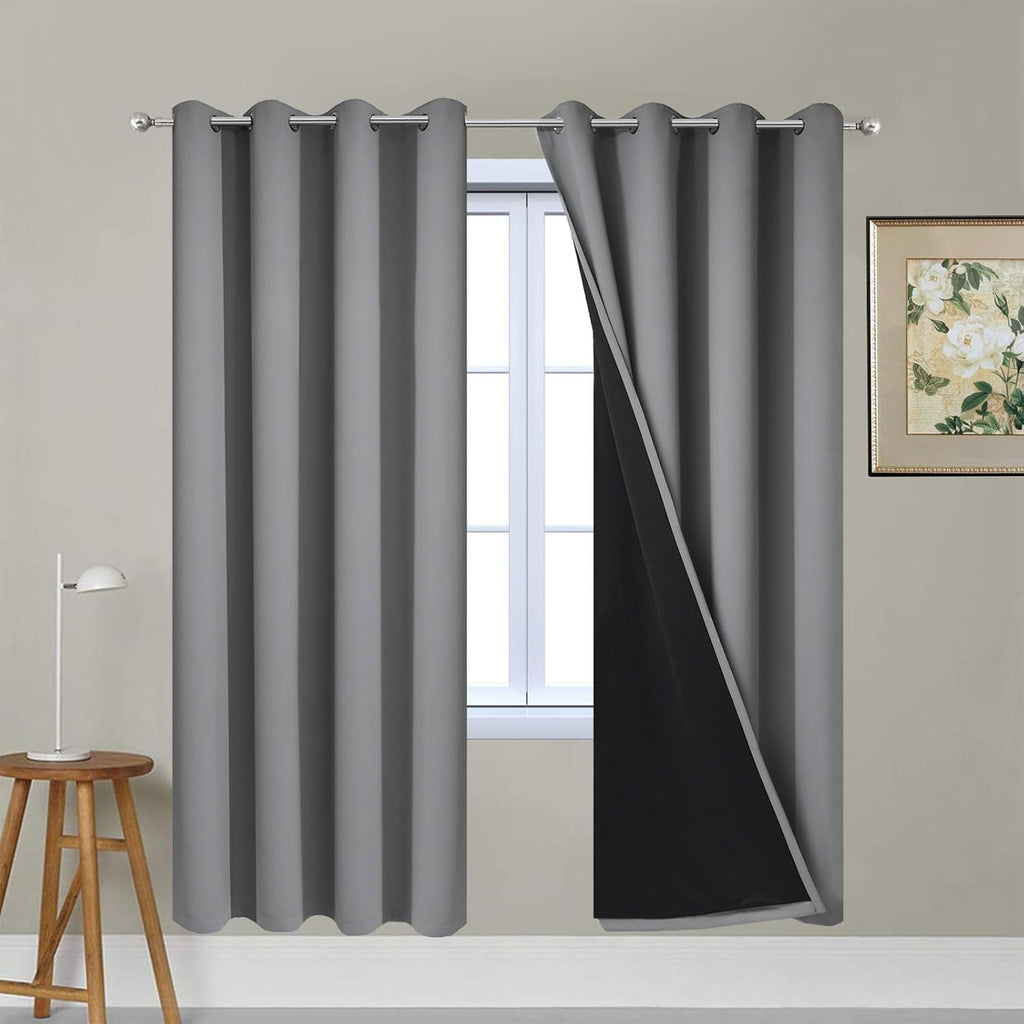 Yakamok Soft and Smooth Full Shading Curtains, 100% Blackout Curtains for Bedroom, 2 Thick Layers Thermal Insulated Drapes with Black Liner…