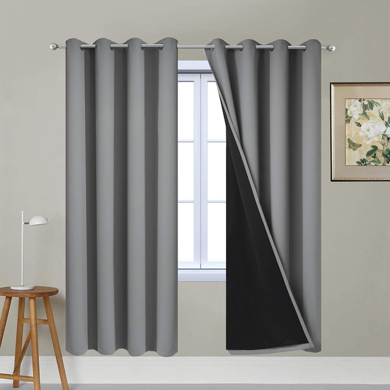 Yakamok Soft and Smooth Full Shading Curtains, 100% Blackout Curtains for Bedroom, 2 Thick Layers Thermal Insulated Drapes with Black Liner…