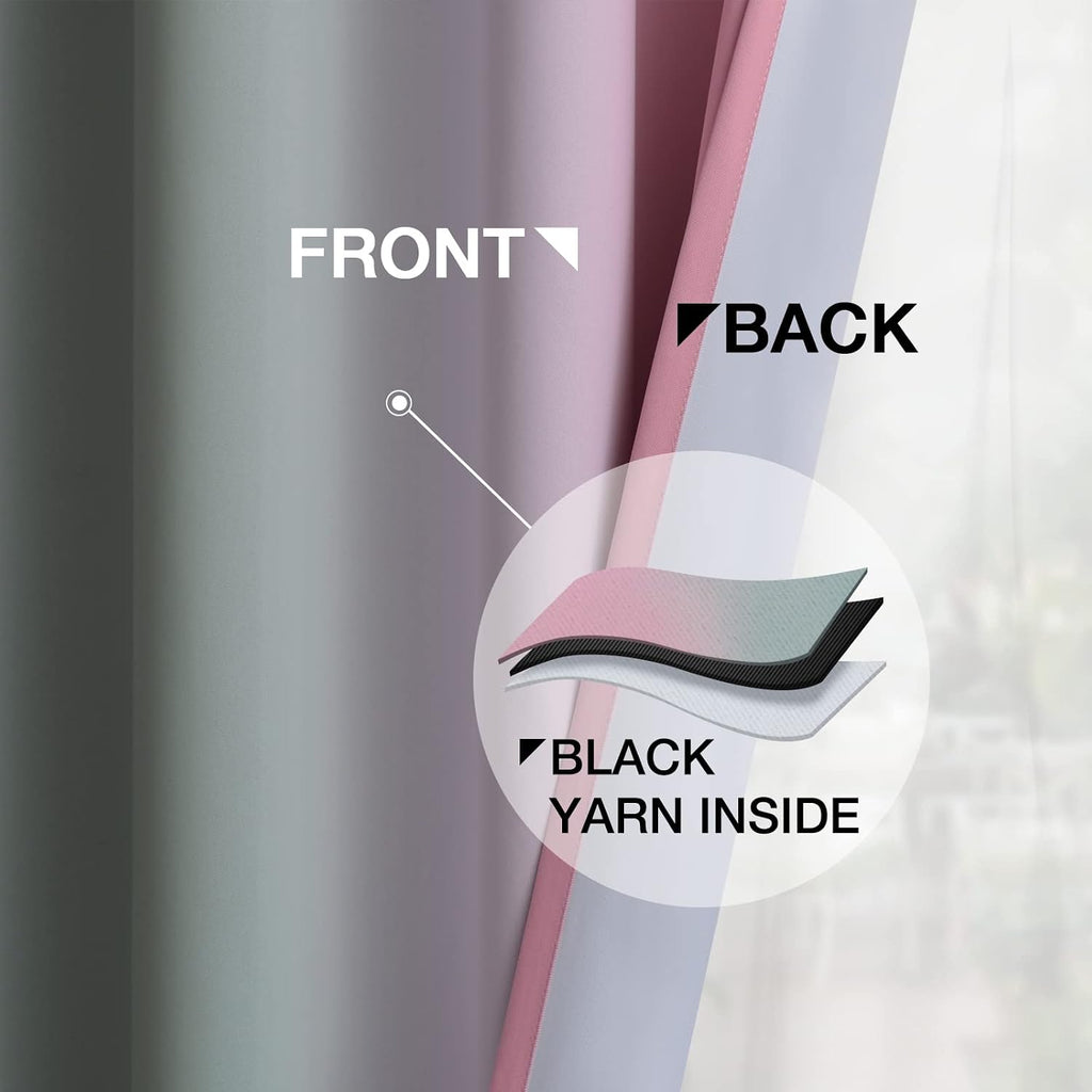 Yakamok Ombre Pink and Grey Curtains for Bedroom, Gradient Room Darkening Curtains, Grommet Thermal Insulated Light Blocking Window Drapes/…