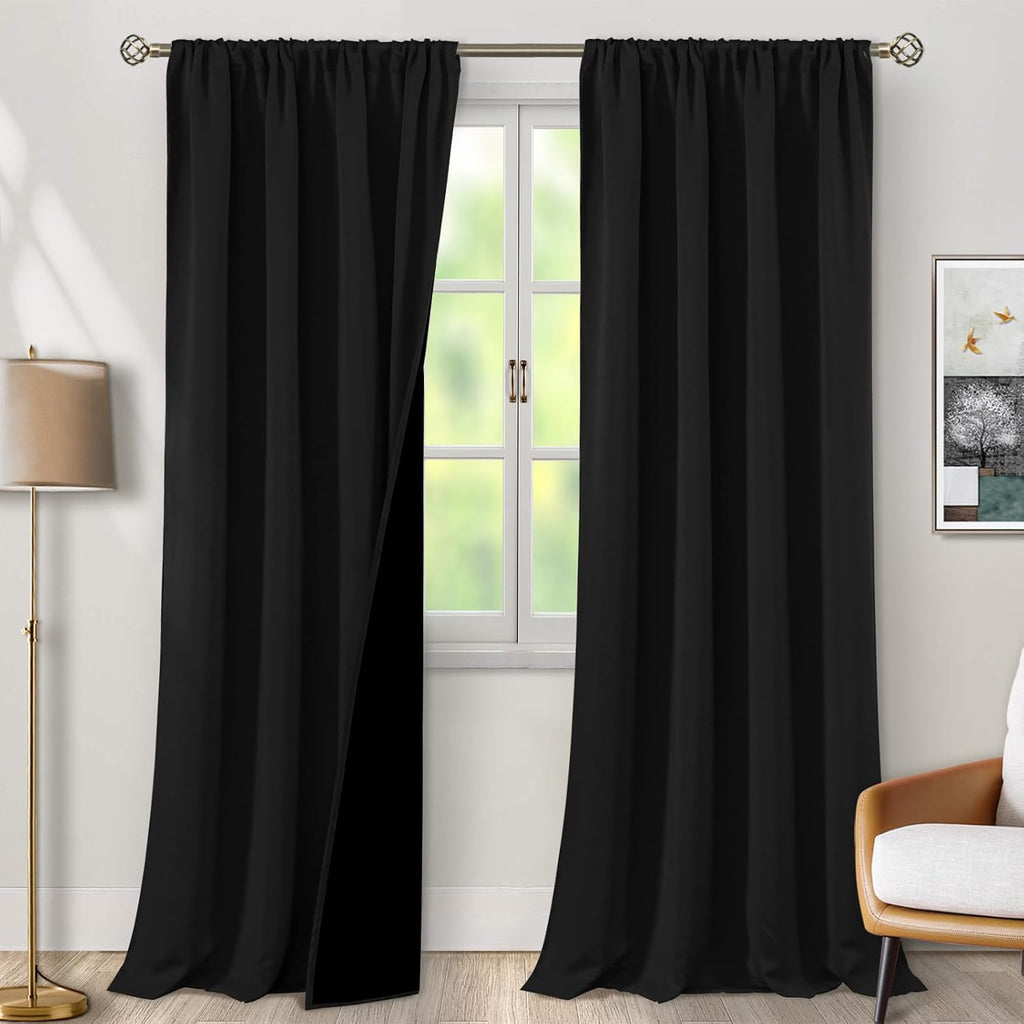 BGment Black Blackout Curtains for Living Room 95 Inch Long, Extra Long Thermal Insulated 100% Room Darkening Soundproof Energy Saving…