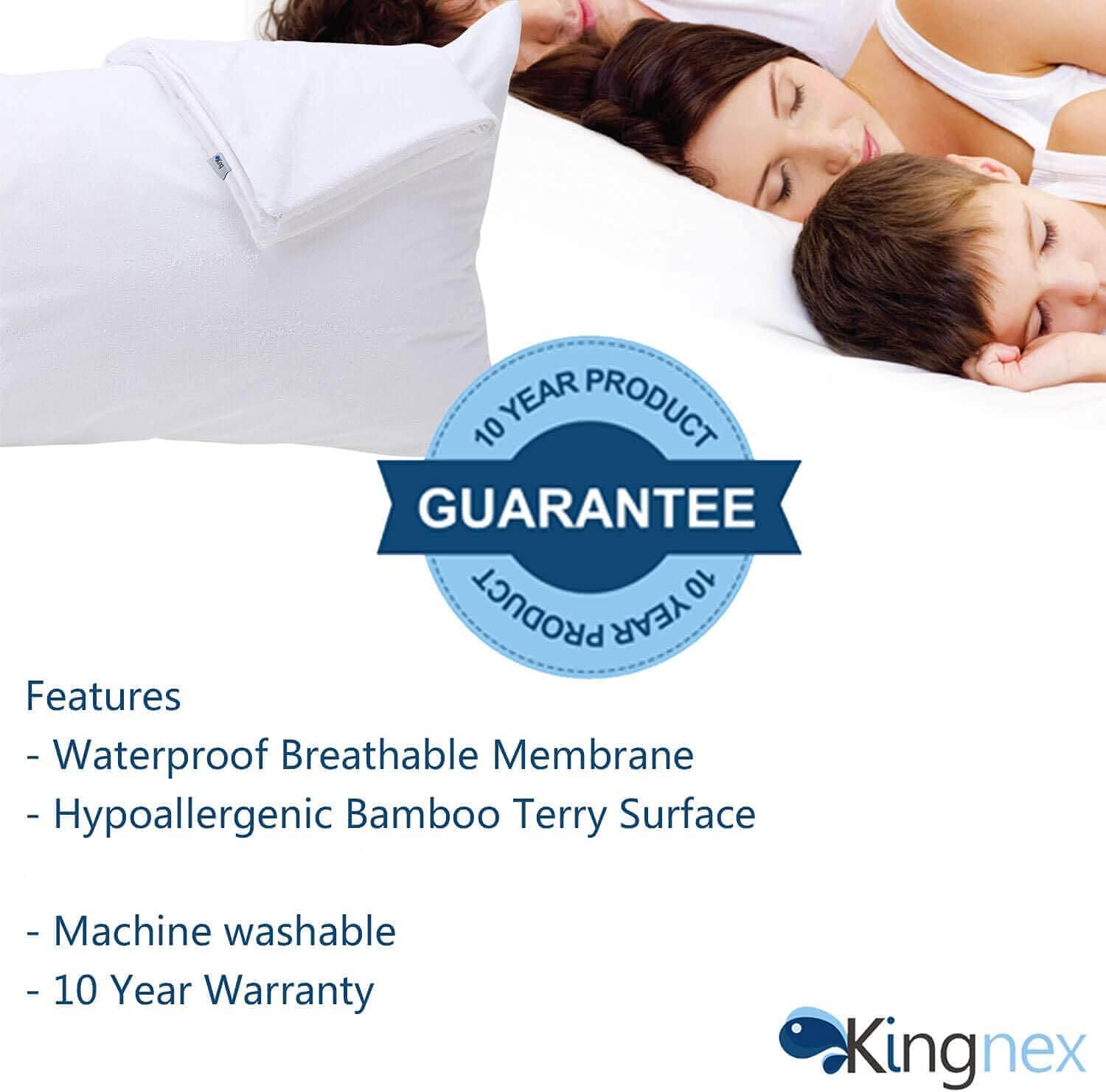 Kingnex 4 Pack Feather Proof Pillow Protectors King Size with Zipper - Waterproof - Down Proof - Bamboo Viscose Terry Surface 4 Pack Bamboo…