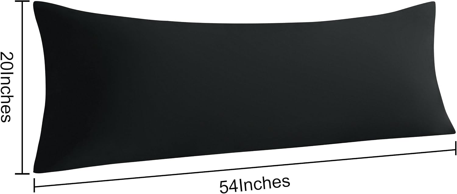 Ntbay Body Pillow Cases Set of 2, 2 Pack Brushed Microfiber 20x54 Pillow Cases, Soft, Wrinkle, Fade, Stain Resistant Black Pillow Cases wit…