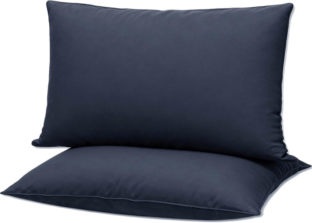 Flat Ultra Thin Bed Pillows Standard/Queen Size Pillow Set of 2 Extra Soft Down Alternative for Stomach Back Sleeper Dark Blue