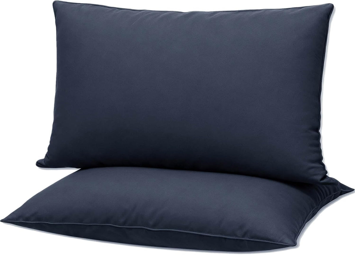 Flat Ultra Thin Bed Pillows King Size Pillow Set of 2 Extra Soft Down Alternative for Stomach Back Sleeper Dark Blue 20x36inches