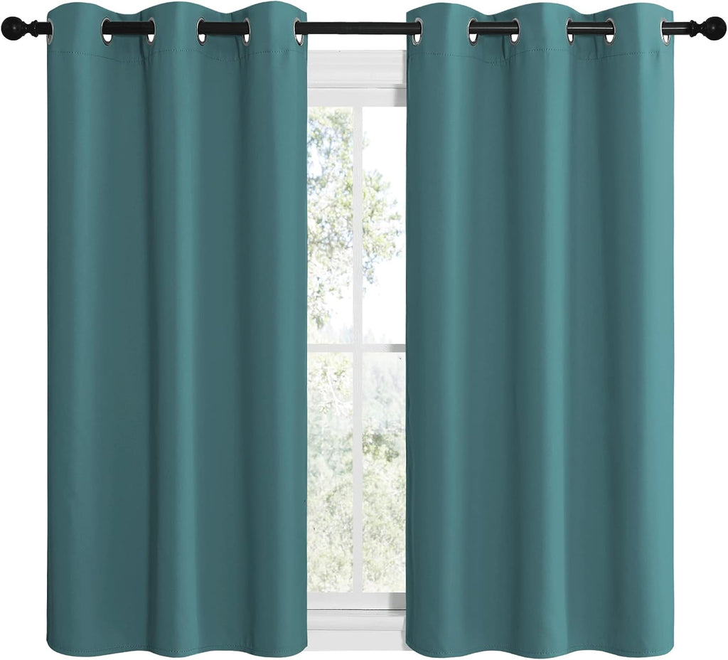 NICETOWN Short Kitchen Blackout Curtains, Thermal Insulated Solid Grommet Blackout Curtains/Drapes/Panels for Dining Room (Sea Teal, 1…