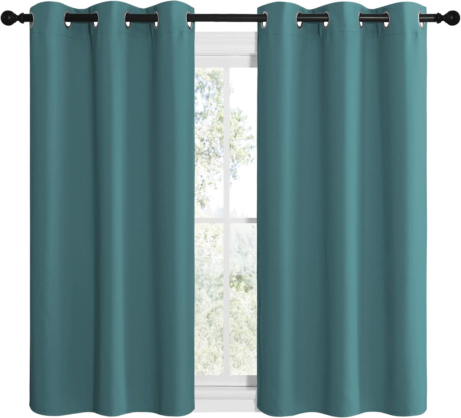 NICETOWN Short Kitchen Blackout Curtains, Thermal Insulated Solid Grommet Blackout Curtains/Drapes/Panels for Dining Room (Sea Teal, 1…