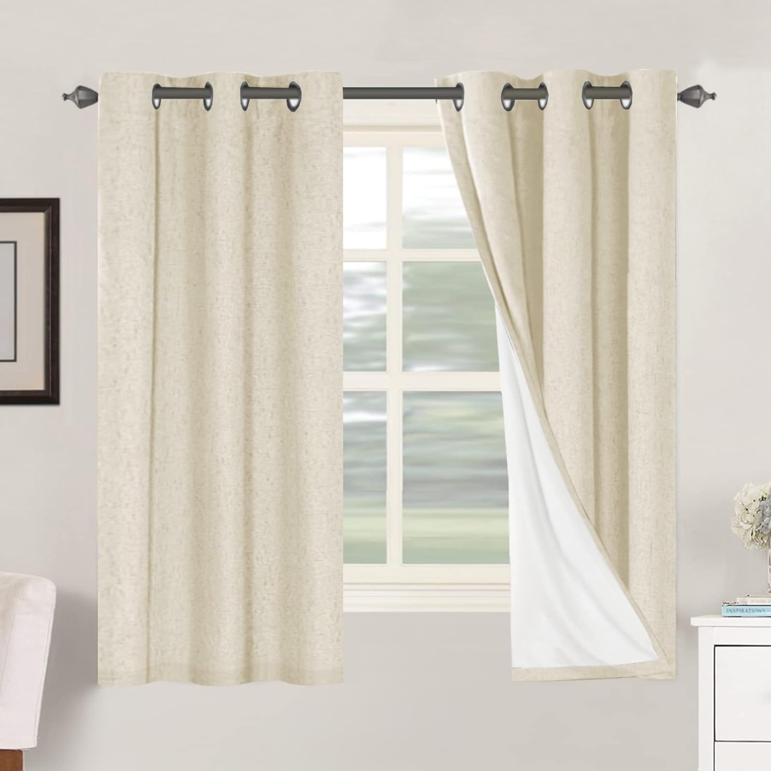 H.VERSAILTEX 100% Blackout Curtains for Bedroom Thermal Insulated Linen Textured Curtains Heat and Full Light Blocking Drapes Living Room…