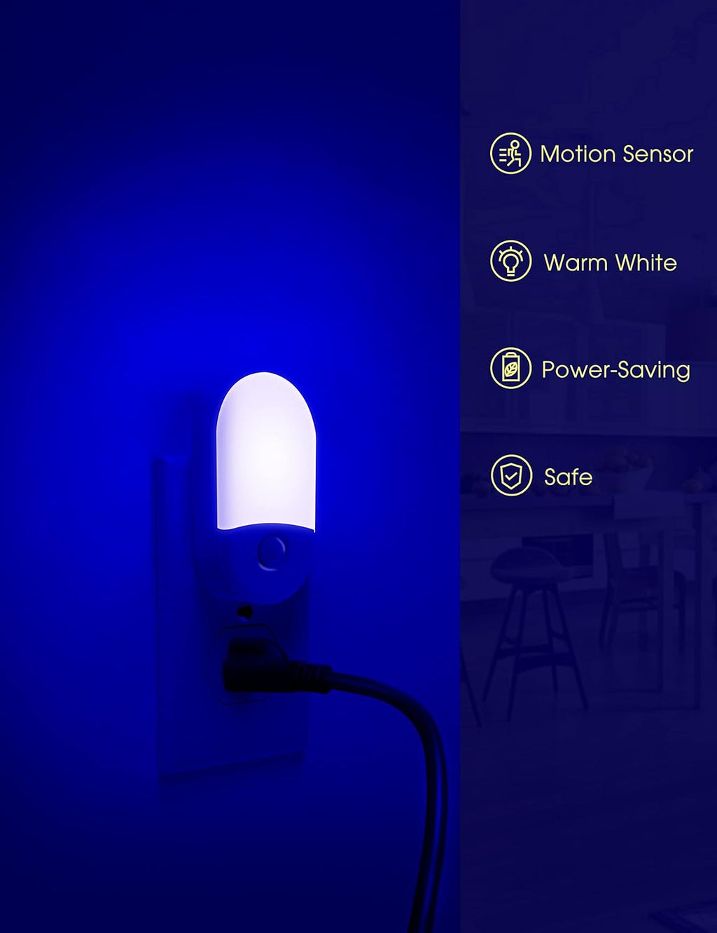 Blue Night Light Plug in, LOHAS Motion Sensor Blue LED Night Lights Plug Into Wall, Adjustable Brightness, 0.6W LED Night Lights for…