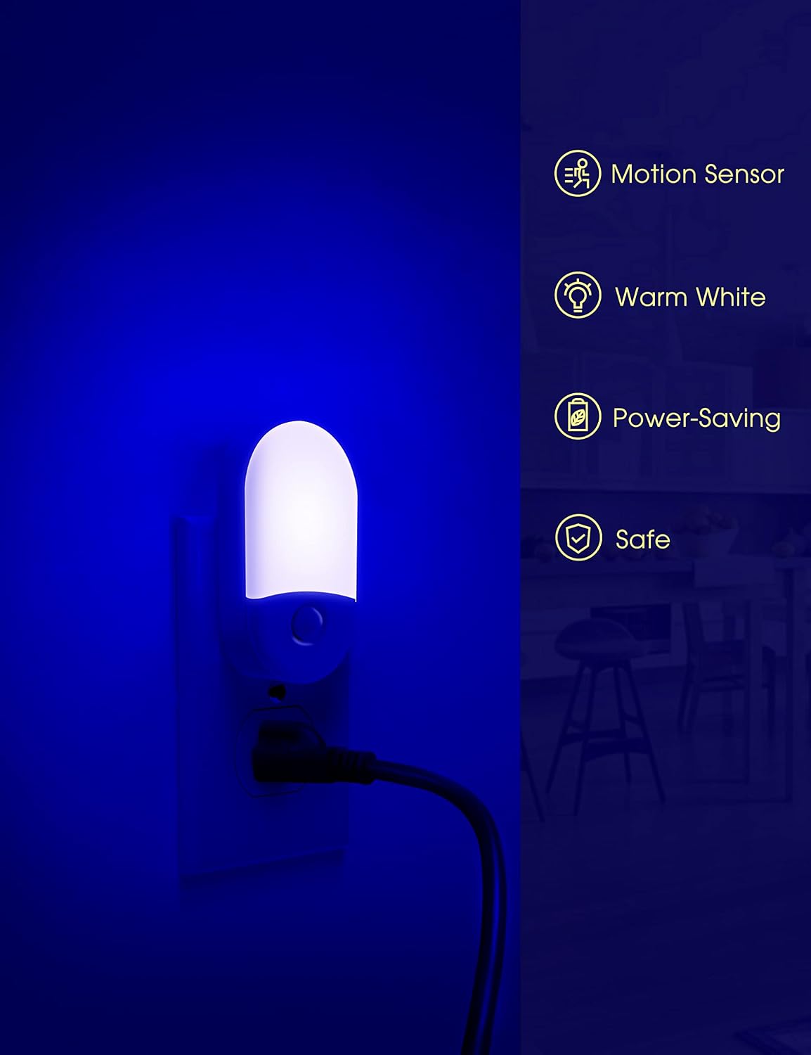Blue Night Light Plug in, LOHAS Motion Sensor Blue LED Night Lights Plug Into Wall, Adjustable Brightness, 0.6W LED Night Lights for…