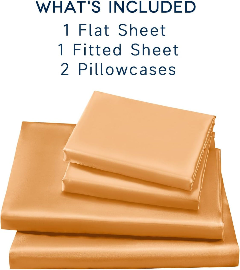 Golal Satin Sheets Full Size - 4 Pieces Luxury Silky Soft Bed Sheets, Wrinkle-Free Gold Satin Silk Sheet Set with 1 Deep Pocket Fitted Shee…