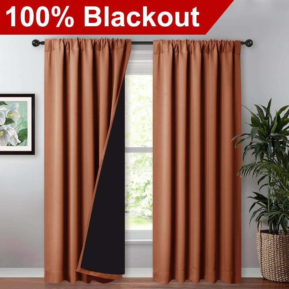 Nicetown 100% Blackout Curtains for Living Room, Privacy Protection & Noise Reducing Drapes, Black Lined Window Treatment Panels for Patio…