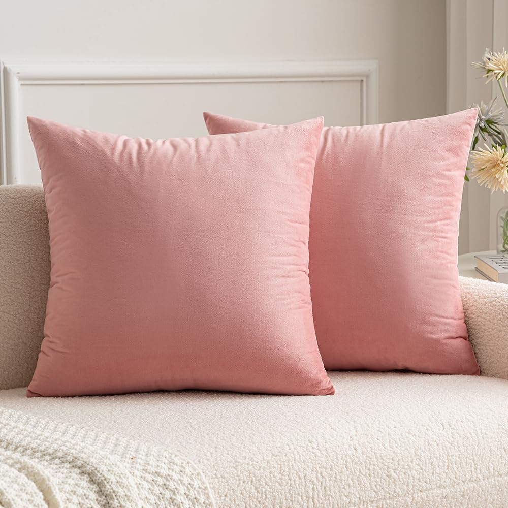Miulee Velvet Throw Pillow Covers 20x20 Inch, Pack of 2 - Dusty Pink, Soft Solid Decorative Pillow Covers Cushion Cases Modern Luxury Home…