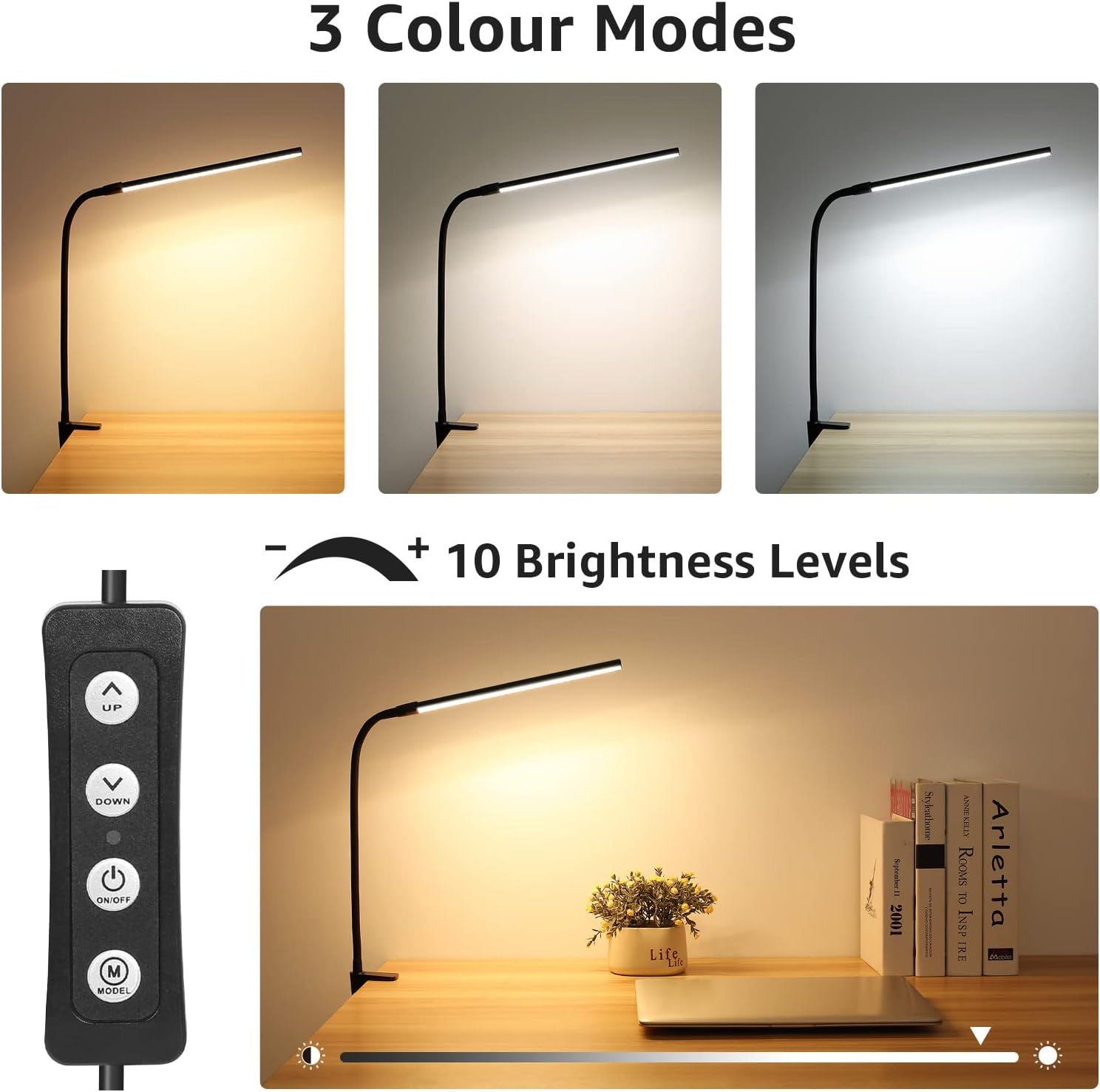 Lepro Clip on Desk Lamp LED Reading light Dimmable USB Small Clamp Lamp with 3 Color Modes 10 Brightness, Adjustable Flexible Gooseneck…