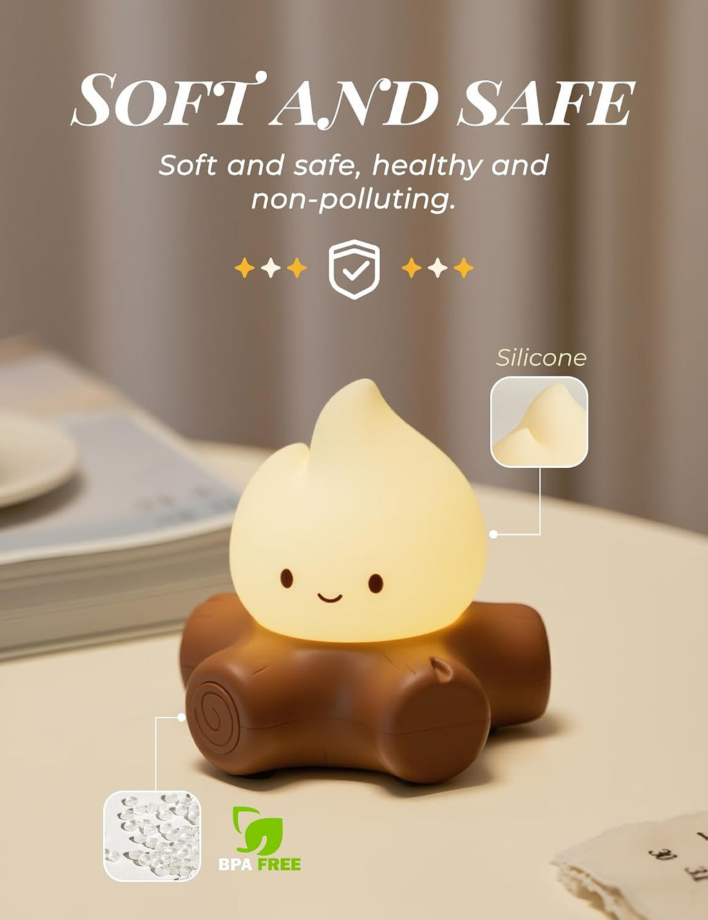 WANIDEA Fake Campfire Lamp, Ambient Lighting, White Noise Soothes The Mood, Portable Rechargeable Night Light, Candlelight Mode Mood…