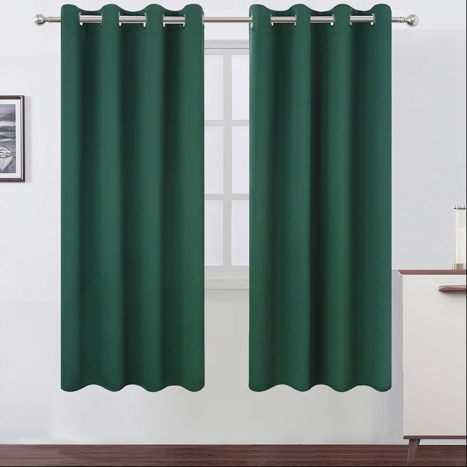Lemomo Blackout Curtains 66 x 72 Inch Long Dark Green Curtains Set of 2 Panels Room Darkening Curtains for Bedroom and Living Room 72 Inch…