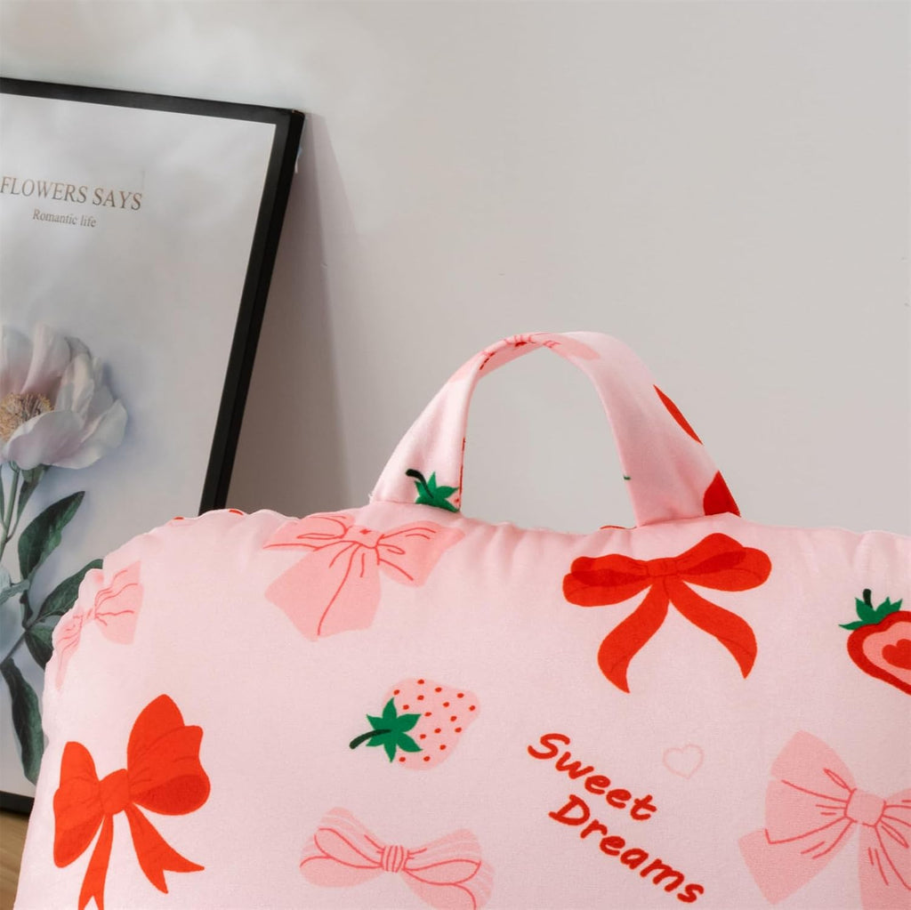 Aimuan Reading Pillow Bed Rest Wedge Backrest Pillow Red Bow Cute Ribbon Bowknot Printed Collections with Arms Sitting in Bed Blush