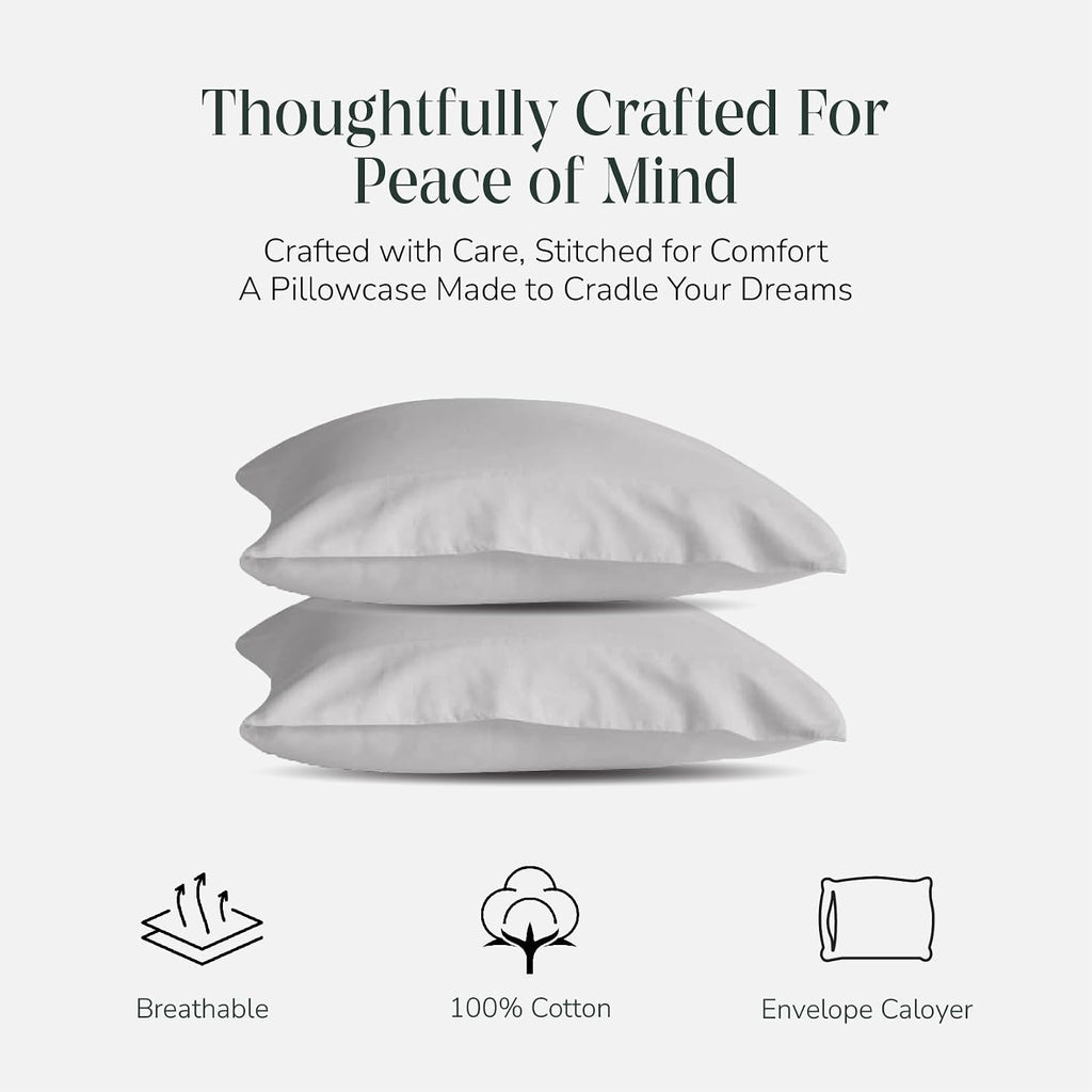 FEATHER & STITCH NEW YORK 100% Cotton 2 Piece King Pillow Cases, 300TC Ultra-Soft Pillowcases with Envelope Closure, Wrinkle- Fade- Stain…