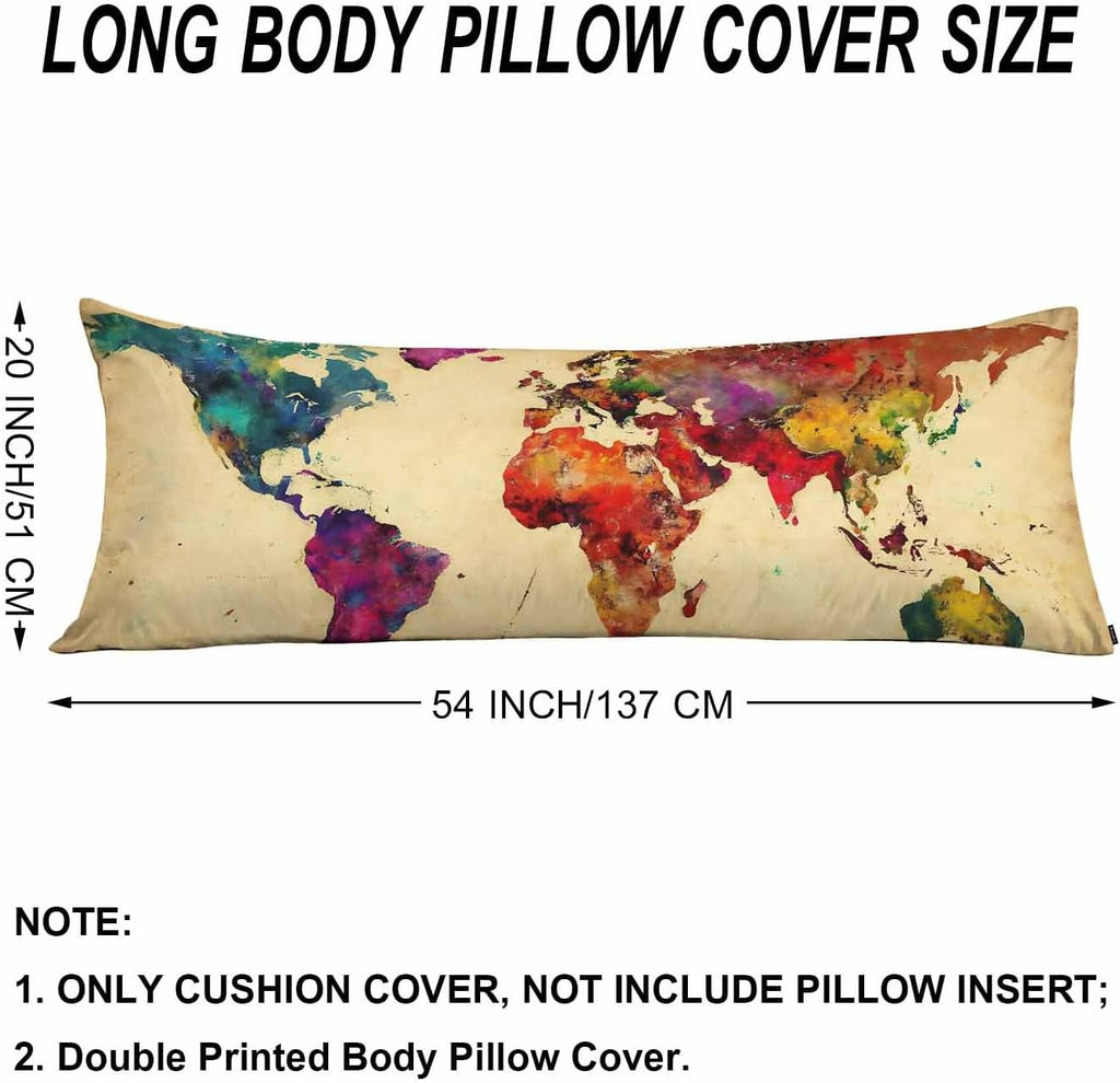 World Map Body Pillow Pillowcase, Retro World Map Colorful Body Pillow Cushion Cover, 20x54 Inch Lumbar Pillow Cover Large Pillow…