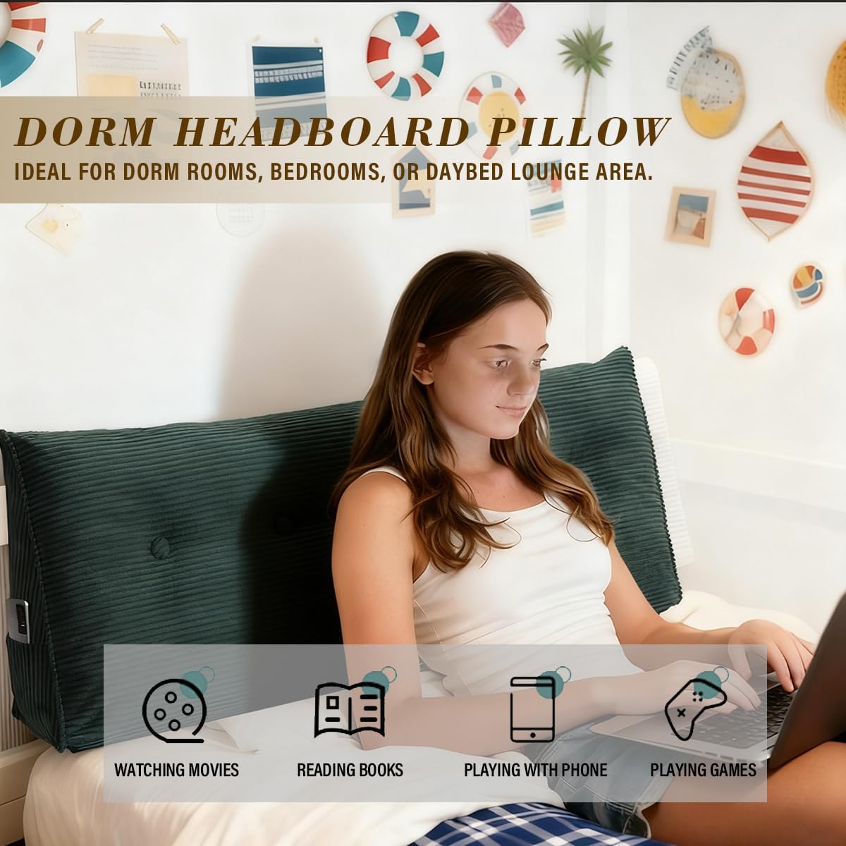 ZTVZTV Wedge Headboard Pillow for Bed, Full Dorm Headboard Support for Sitting Up Reading, Relaxing, Removable Washable Corduroy Cov…