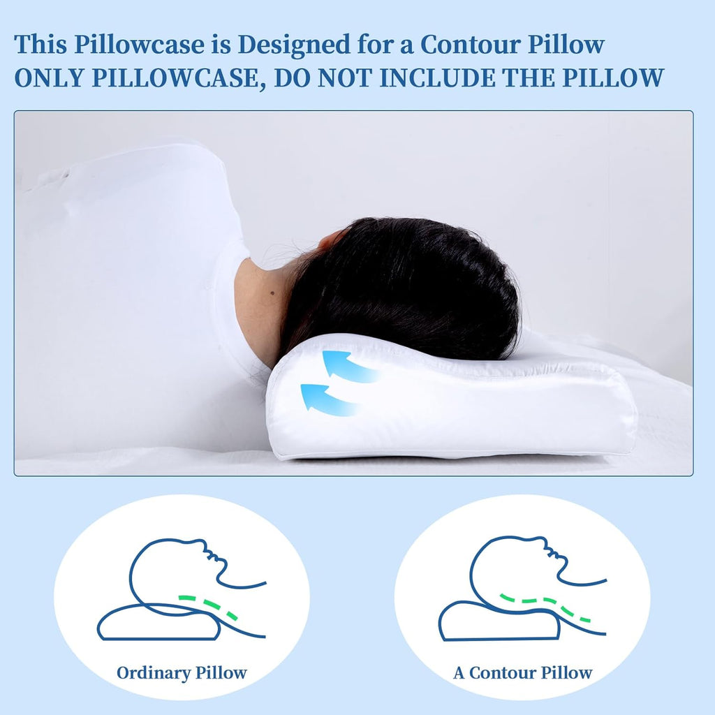 Hombys Satin Pillow Case for Contoured Support - Zippered Pillow Cover for Neck - Silky, Smooth and Breathable, 20"x12.5"x4", Pure White 5…