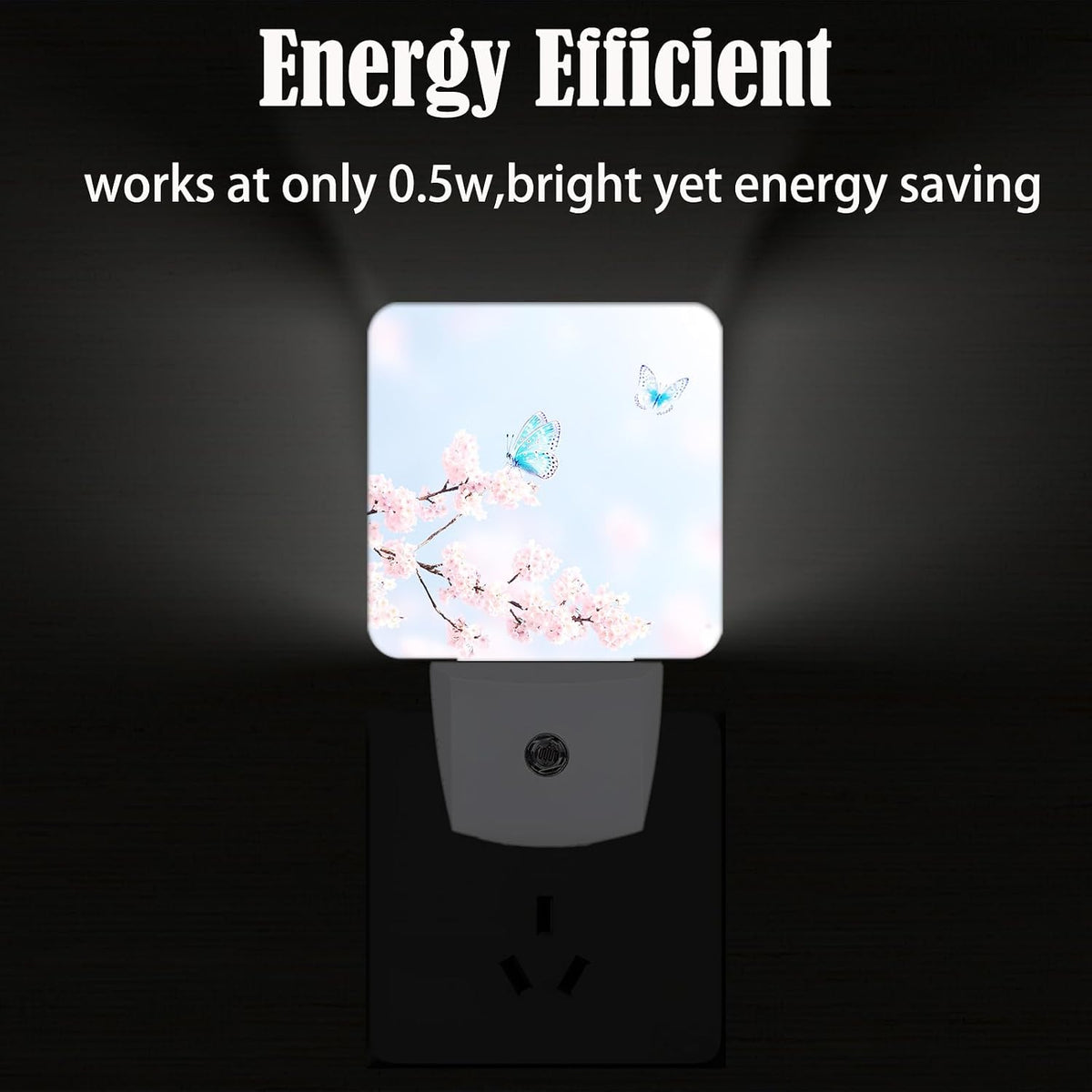 Groovy Butterfly and Flower Night Light, Plug Into Wall for Boys Girls Bedroom Decorative Square Night Light Lamp 0.5w Sleep Friendly