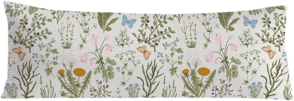 Vintage Floral Botanical 20x54 Body Pillow Cover, Cottagecore Room Decor, Rustic Cottagecore Wildflower Plant Decorative Long Body Pillow…