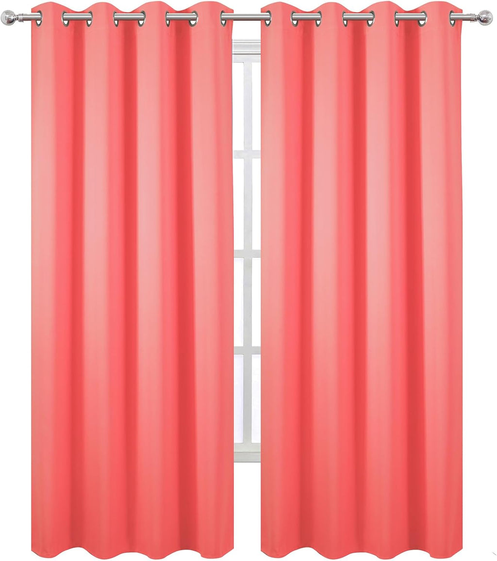 Lemomo Blackout Curtains 52 x 90 Inch Long Coral Curtains Set of 2 Panels Room Darkening Curtains for Bedroom and Living Room 90 Inch silver