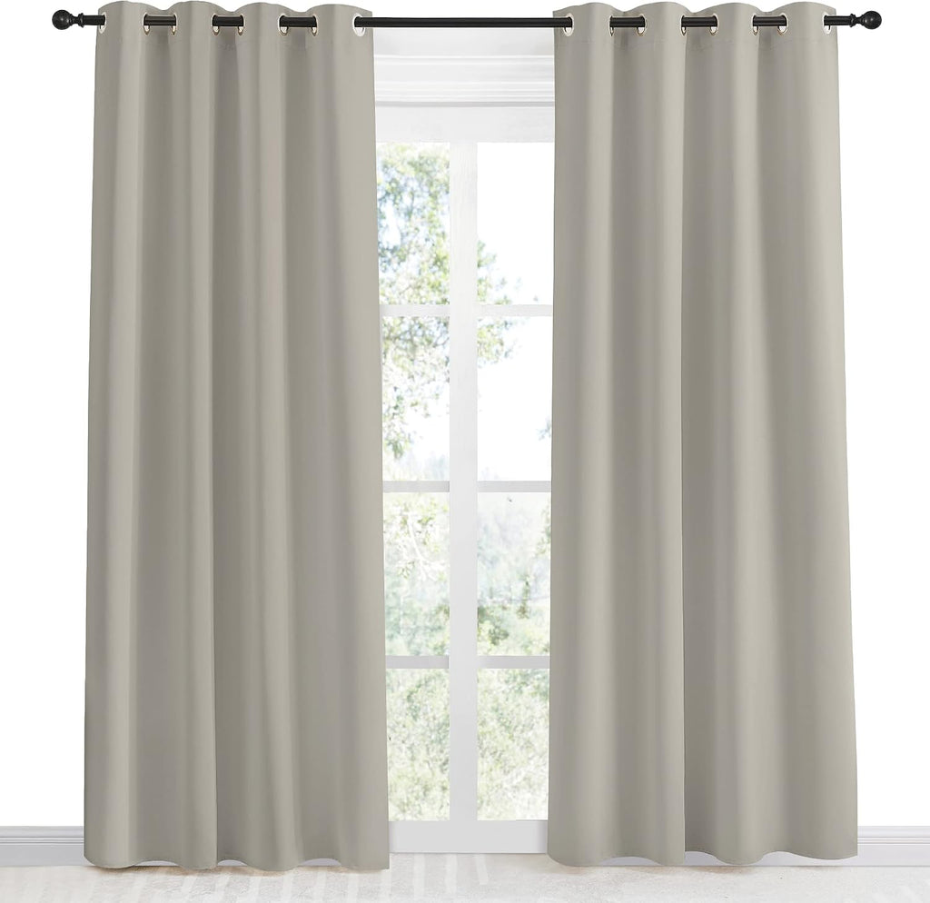 NICETOWN Blackout Natural Curtain for Living Room, 1 Panel, W55 x L86, Thermal Insulated Solid Grommet Sound Reducing Energy Saving…