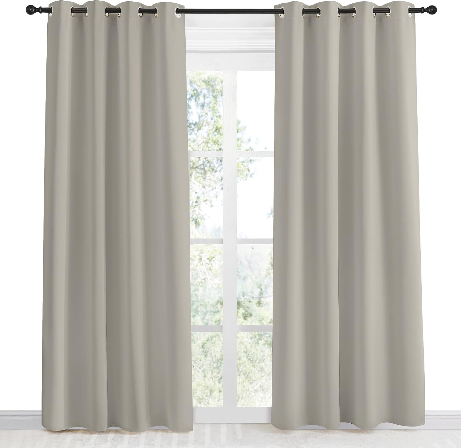 NICETOWN Blackout Natural Curtain for Living Room, 1 Panel, W55 x L86, Thermal Insulated Solid Grommet Sound Reducing Energy Saving…