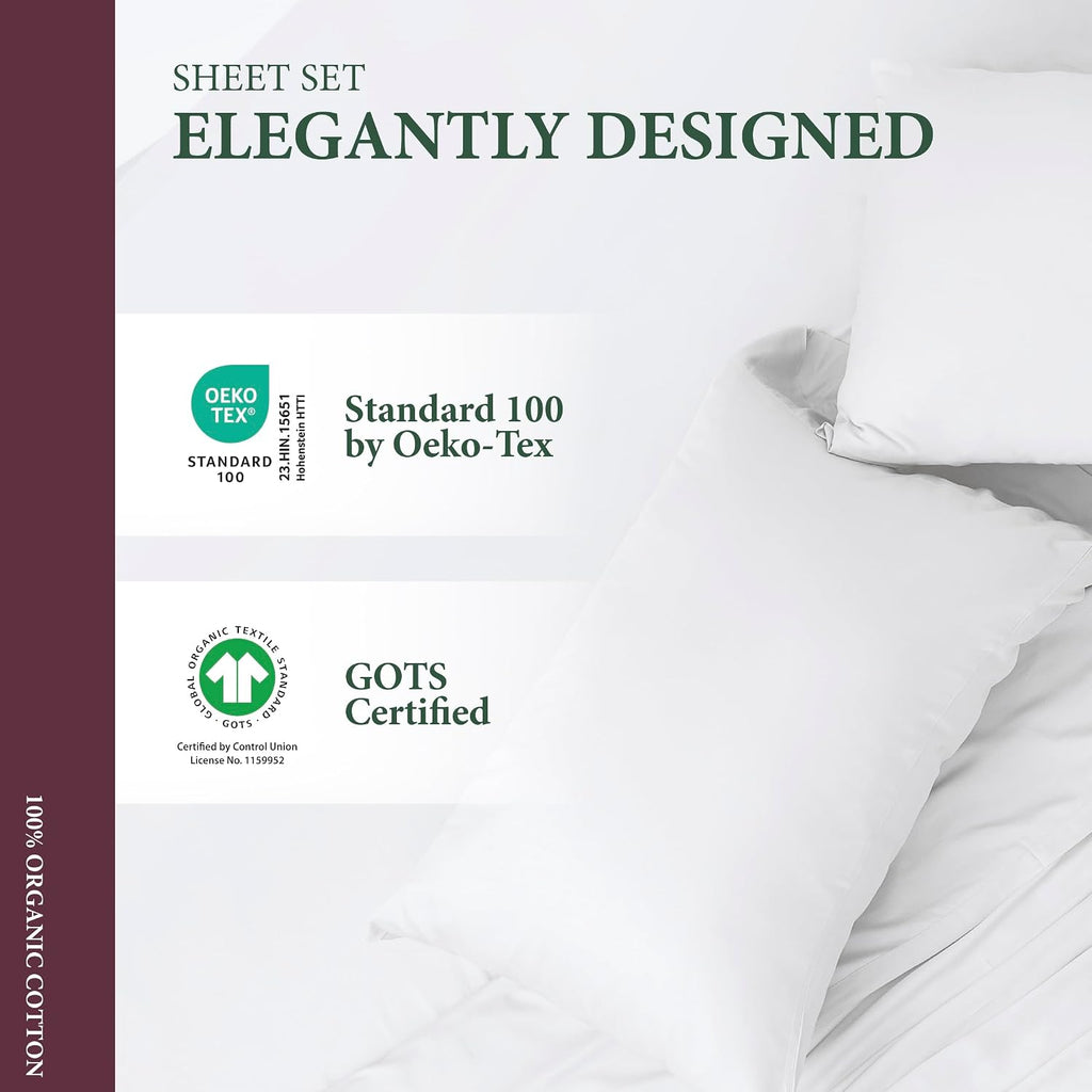 AshtonSheets 100% Organic Cotton Sheets King Size - Organic Cotton King Size Percale Weave Sheet Set (4 PC, White), Soft, Cooling, Crisp &…