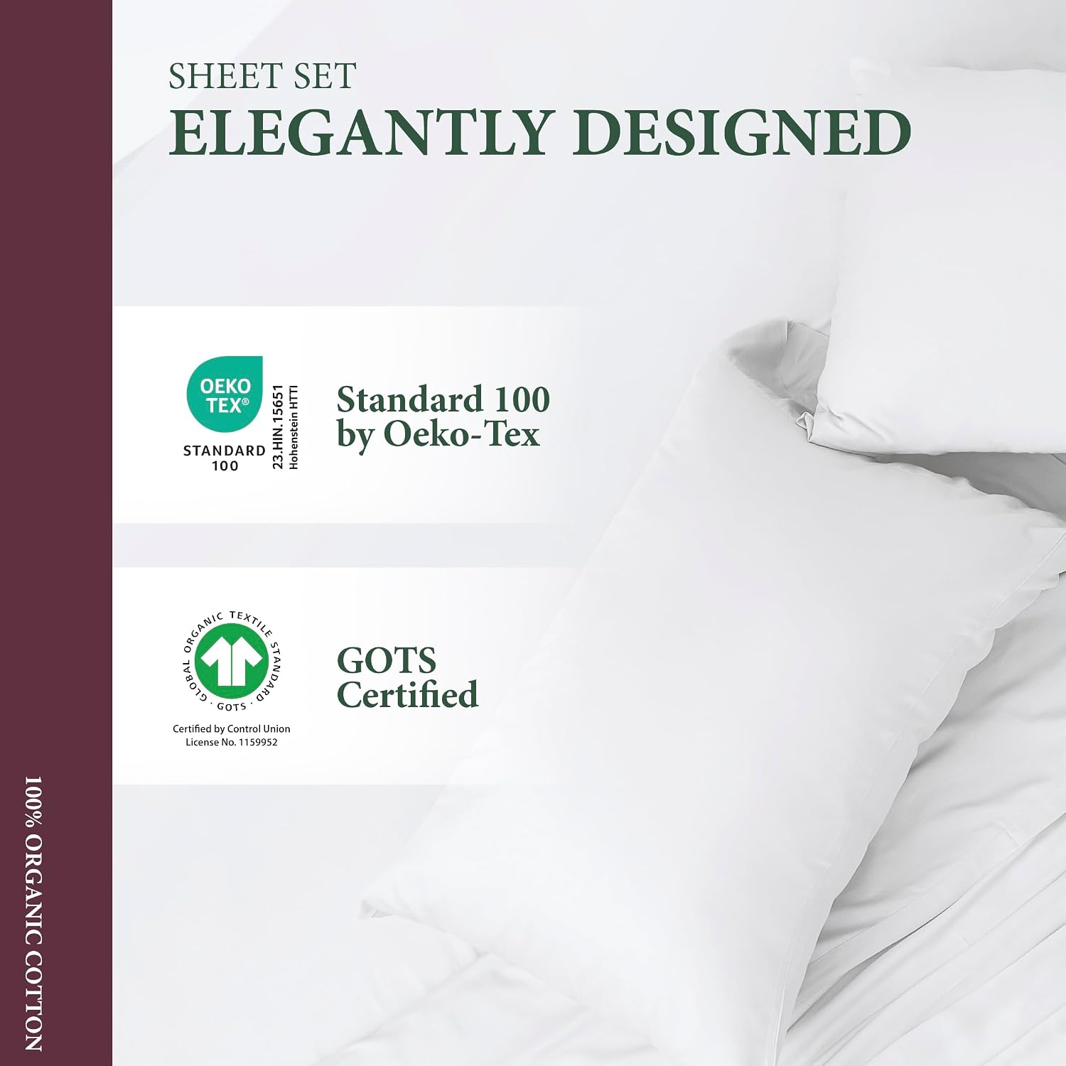 AshtonSheets 100% Organic Cotton Sheets King Size - Organic Cotton King Size Percale Weave Sheet Set (4 PC, White), Soft, Cooling, Crisp &…