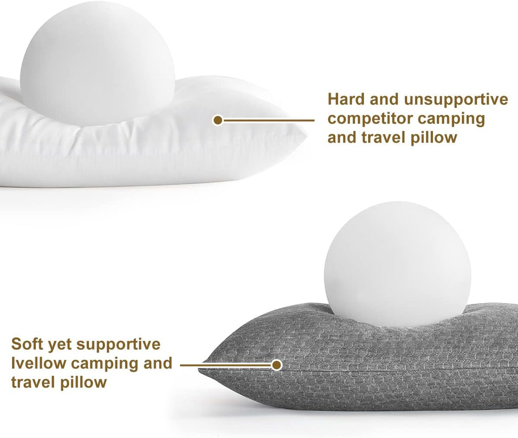 Ivellow Travel Pillow Camping Pillow for Sleeping Small Shredded Memory Foam Pillow Compressible Compact Medium Firm, Soft Breathable Cover…