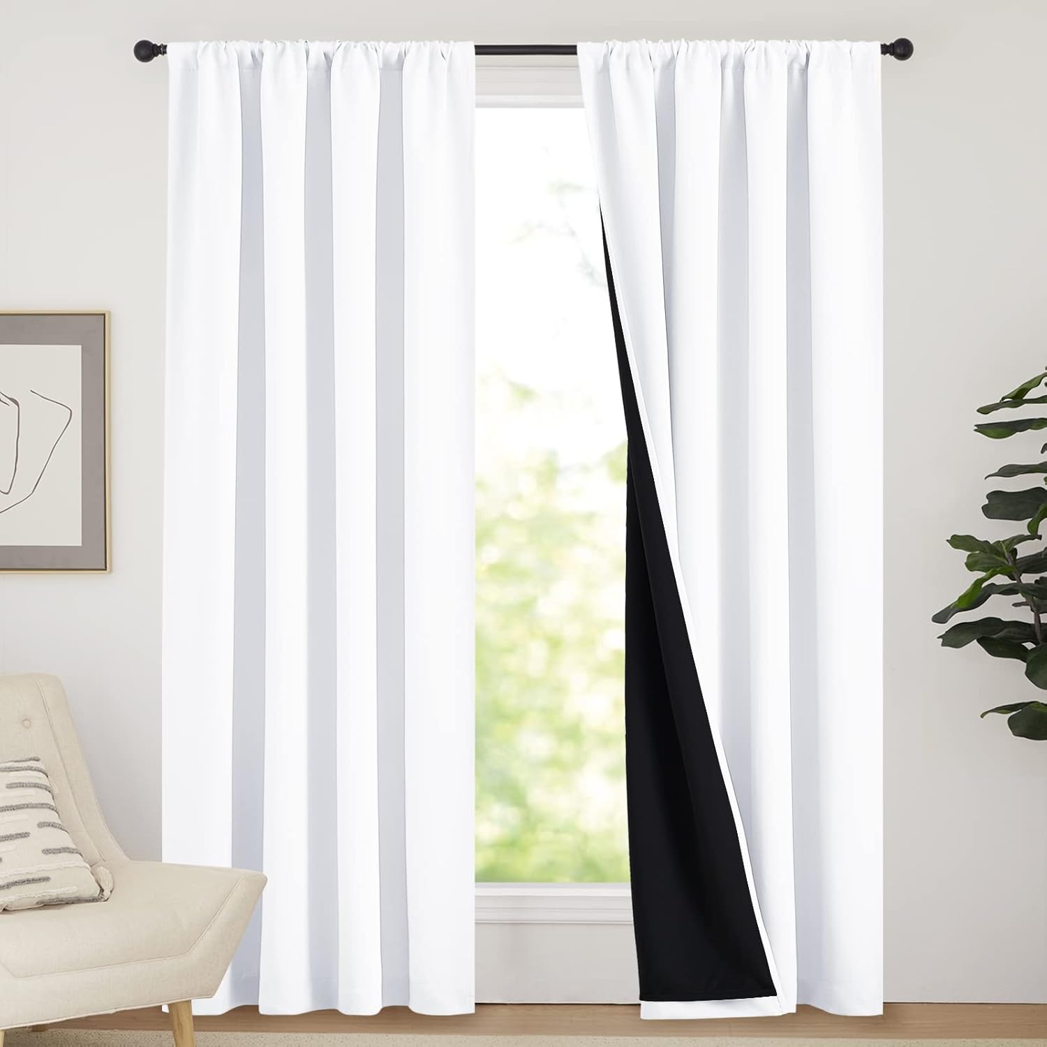Nicetown 100% Blackout Curtain Panels, Rod Pocket Window Curtains with Black Liner for Nursery, 84 inches Drop Cold and Full Light Blocking…