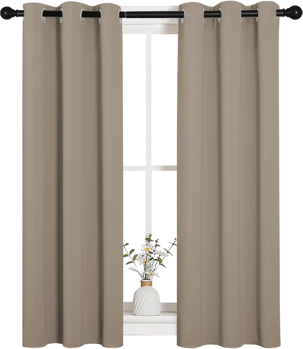 NICETOWN Window Curtain Panels, Thermal Insulated Solid Grommet Blackout Draperies/Drapes for Basement (Taupe, 1 Pair, 29 by 45-inch)