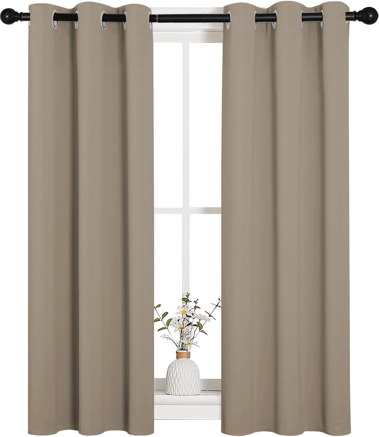NICETOWN Window Curtain Panels, Thermal Insulated Solid Grommet Blackout Draperies/Drapes for Basement (Taupe, 1 Pair, 29 by 45-inch)