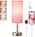 Dicoool Pink Bedside Table Lamp for Bedroom, Small Nightstand Lamp for Girls, 3 Color Temperatures & USB Charging Port, Cute Desk Lamp…