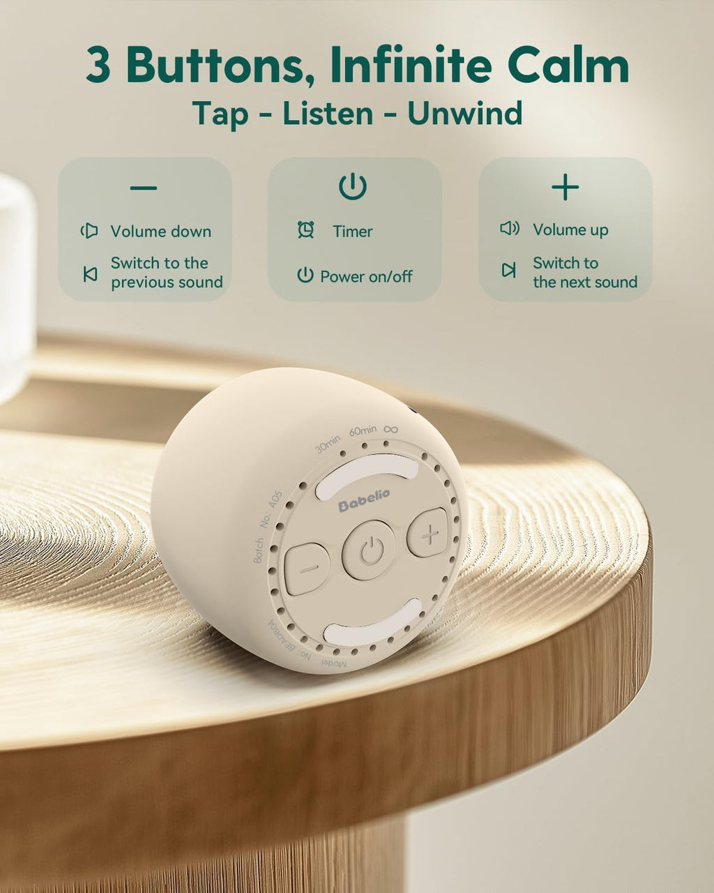 Babelio White Noise Sound Machine for Adults Kids Baby, Travel Sound Machine for Sleep, Mini and Portable, 15 Non-looping Sounds, Timer…