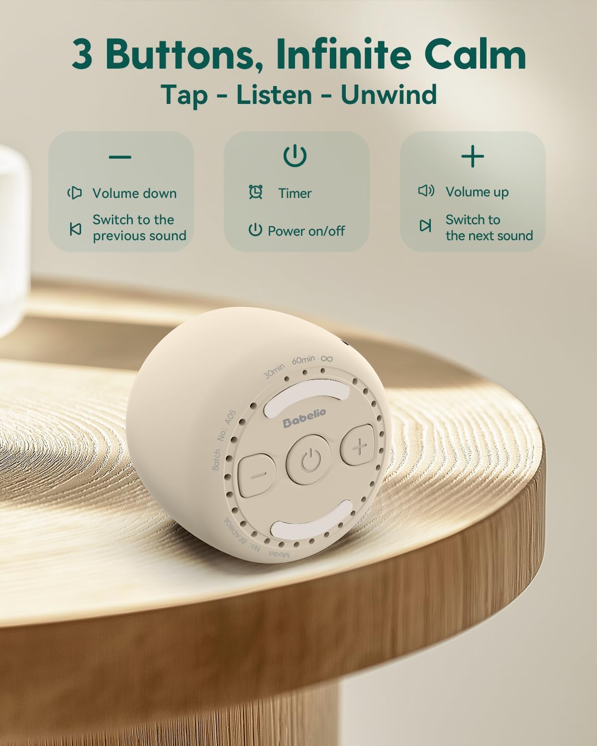 Babelio White Noise Sound Machine for Adults Kids Baby, Travel Sound Machine for Sleep, Mini and Portable, 15 Non-looping Sounds, Timer…