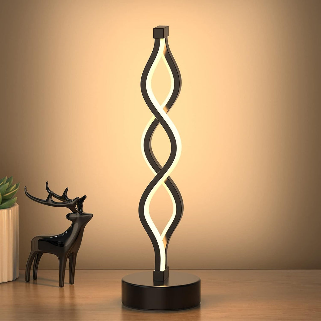 NUÜR Infinity Spiral LED Table Lamp Black, Dimmable Metallic Bedside Lamp with Touch Controller, 3 Colour Temperature, 15.8 Inch Height…