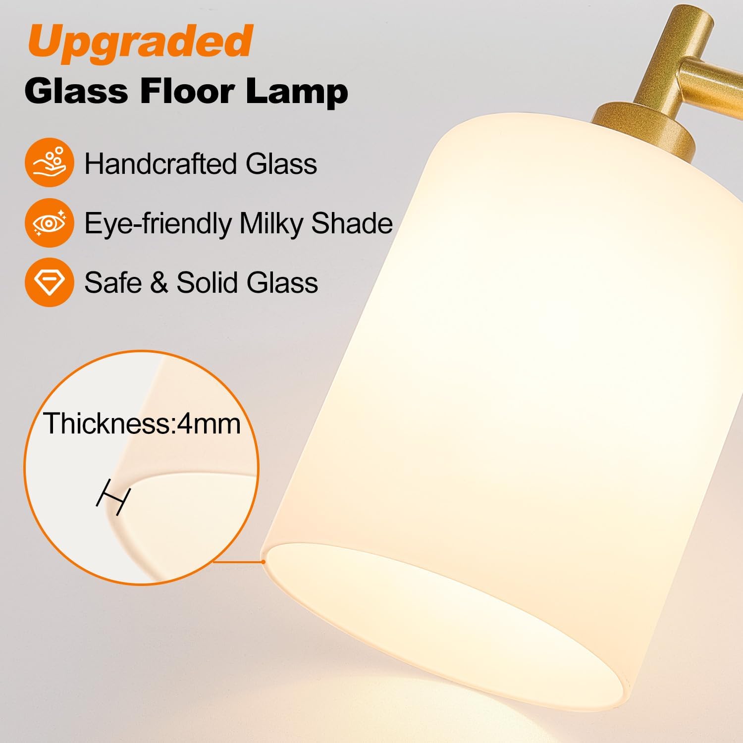 Upgraded】Dimmable Floor Lamps for Living Room with Frosted White Glass Shade, Modern Industrial Floor Lamp with 900LM Bulb Included…