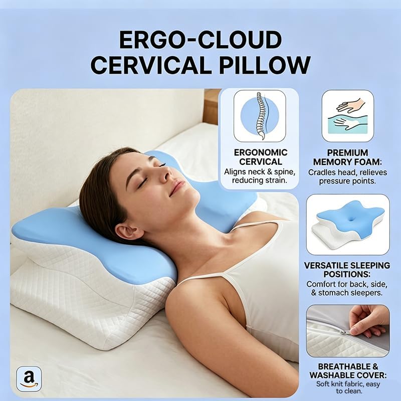 WKEFF Cooling Neck Support Pillow, Adjustable Cervical Memory Foam for, Odorless Ergonomic Orthopedic Bed Pillows for Side Back Sto…