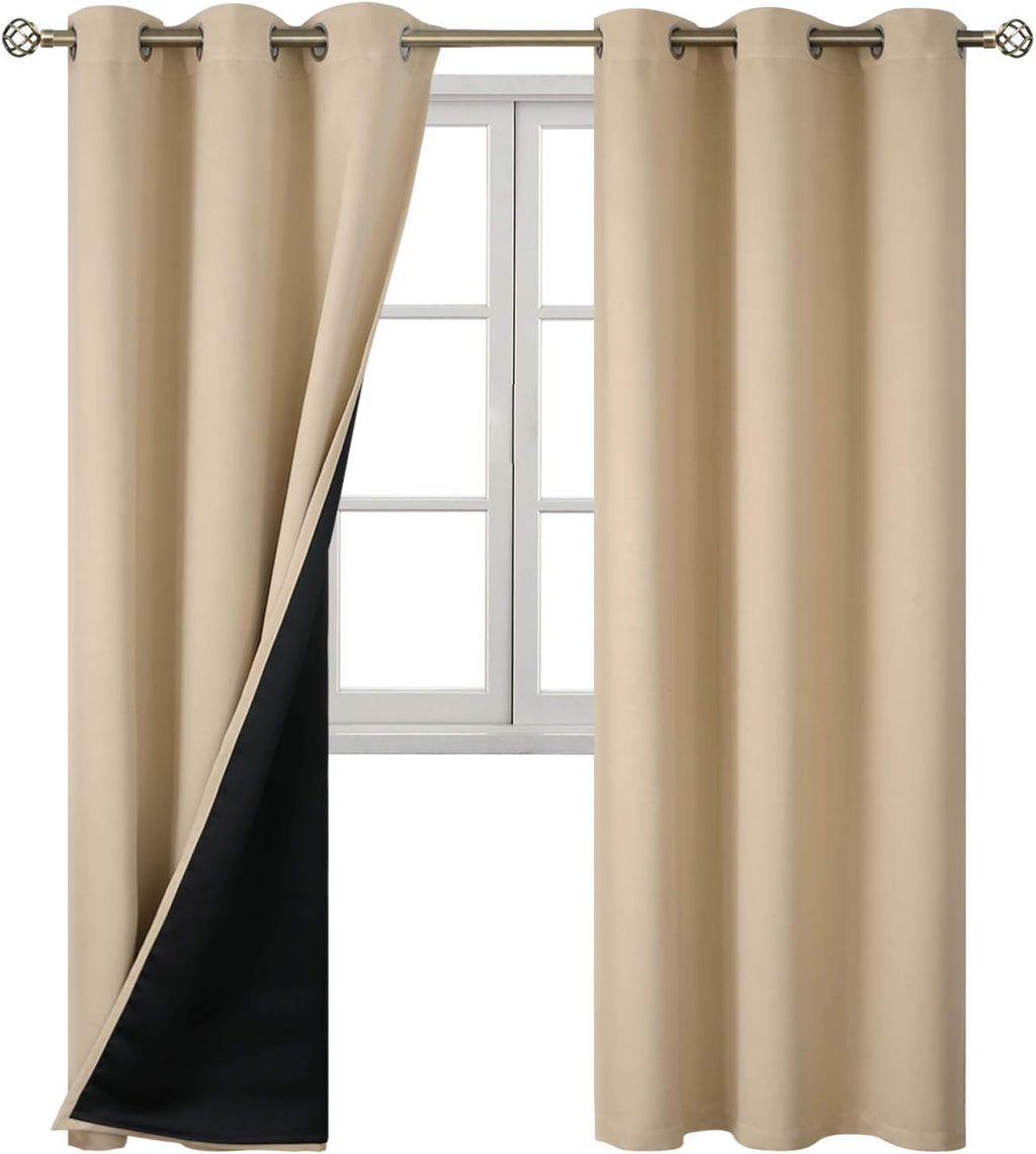 BGment Thermal Insulated 100% Blackout Curtains for Bedroom with Black Liner, Double Layer Full Room Darkening Noise Reducing Grommet Curta…