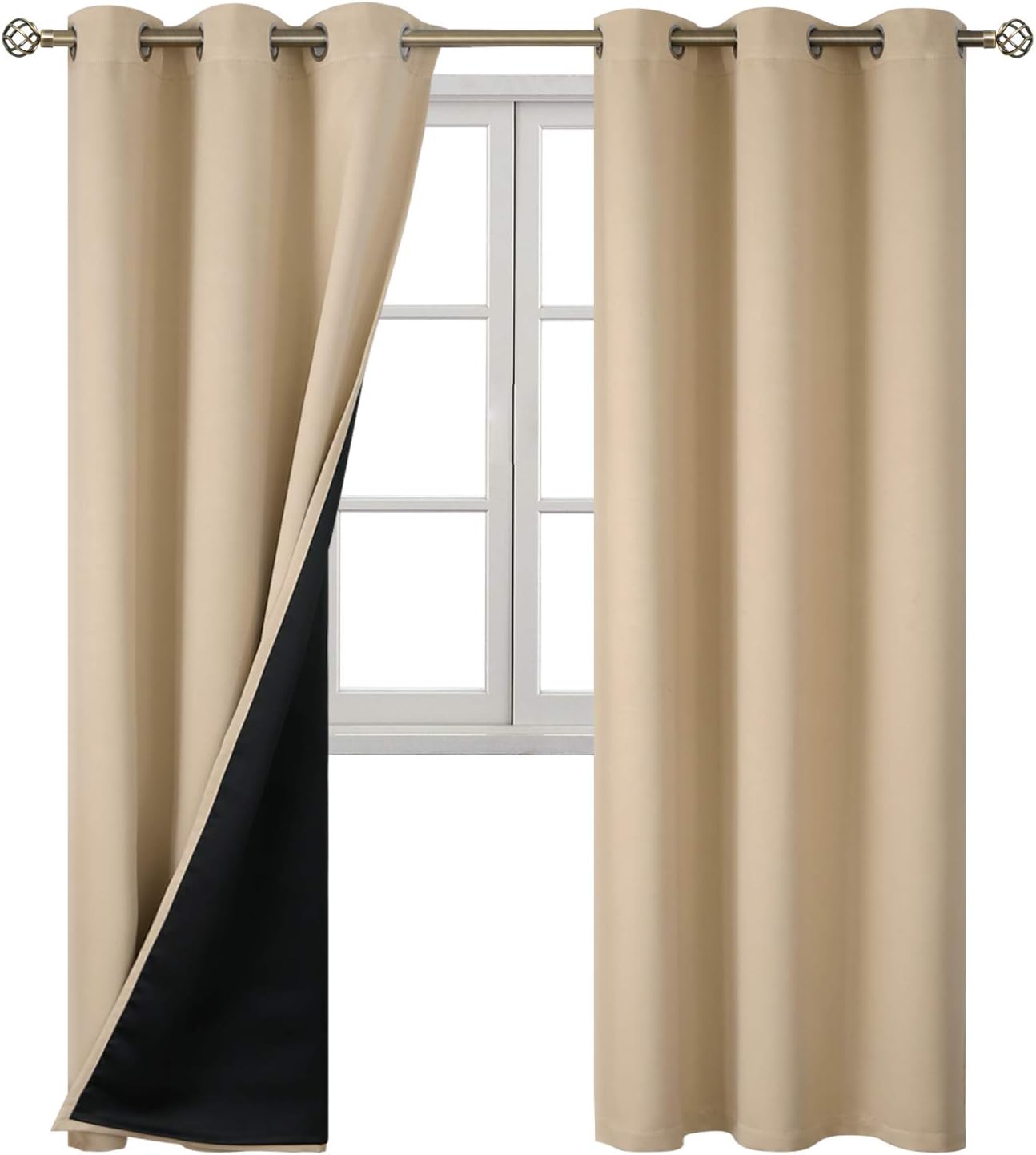BGment Thermal Insulated 100% Blackout Curtains for Bedroom with Black Liner, Double Layer Full Room Darkening Noise Reducing Grommet Curta…