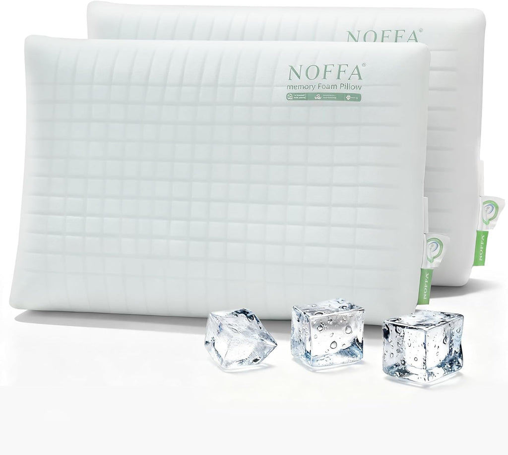 Noffa 2 Pack Extra Soft Ice-Feel Cooling Pillows for Sleeping – Standard Size Bed Pillows with Breathable Sponge-Fill Support, Ice-Fabric C…