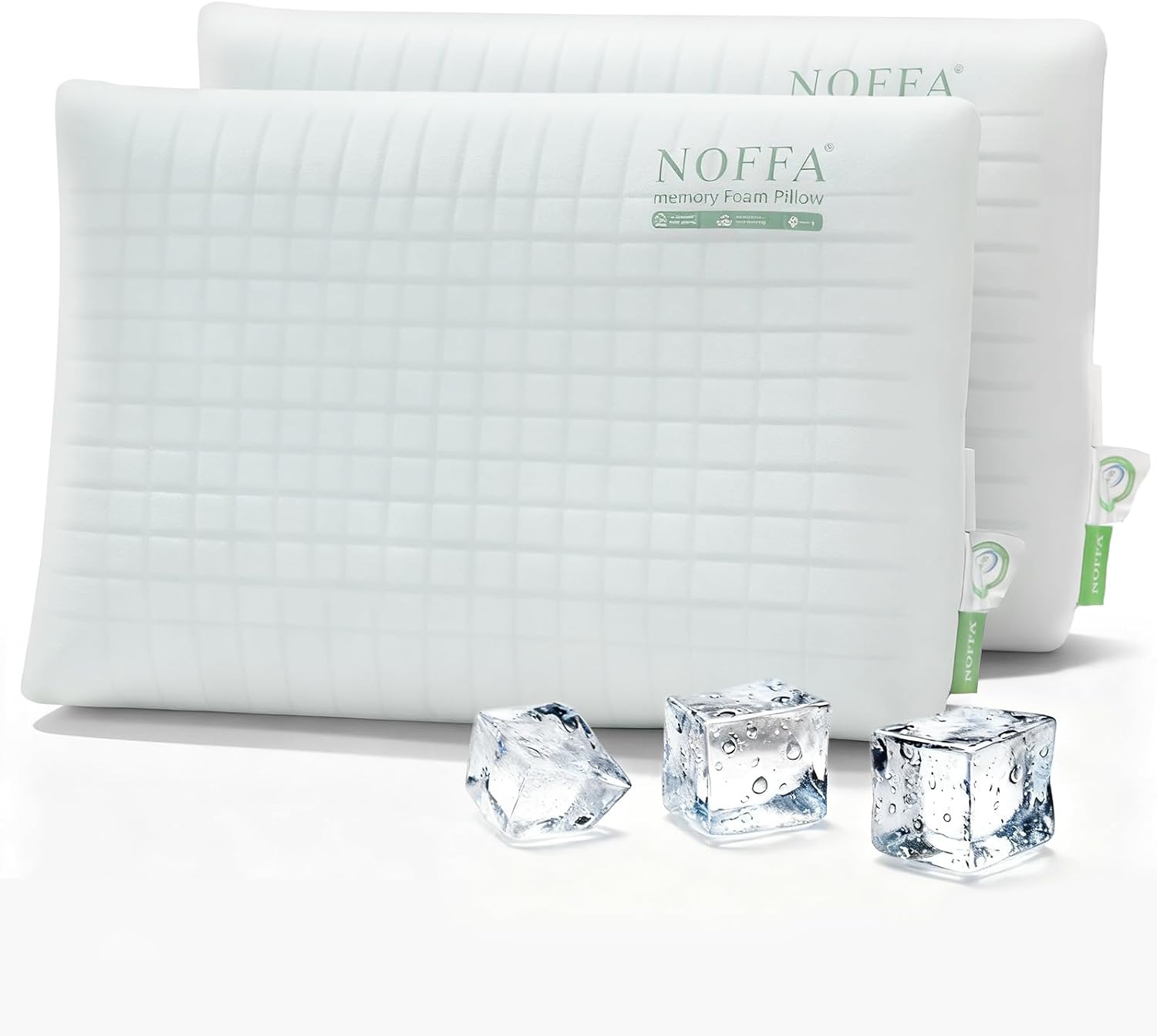 Noffa 2 Pack Extra Soft Ice-Feel Cooling Pillows for Sleeping – Standard Size Bed Pillows with Breathable Sponge-Fill Support, Ice-Fabric C…