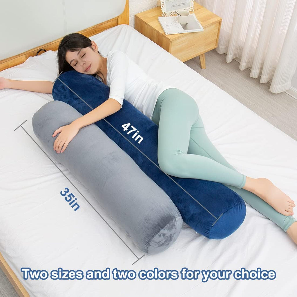 1 MIDDLE ONE Body Pillow for Adults, Bolster Pillow with Removable Velvet Cover, Long Round Cervical Roll Pillow, 47" x 7.87", Blue