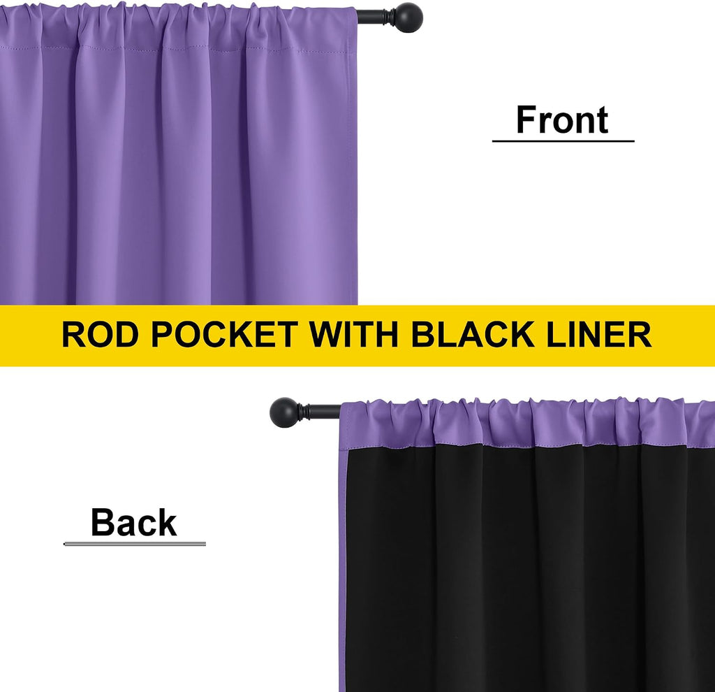 Nicetown 100% Blackout Curtains for Nursery, Lilac Purple W52 x L84 Set of 2 Light Blocking & Soundproof Drapes, Rod Pocket Black Lined Wind…